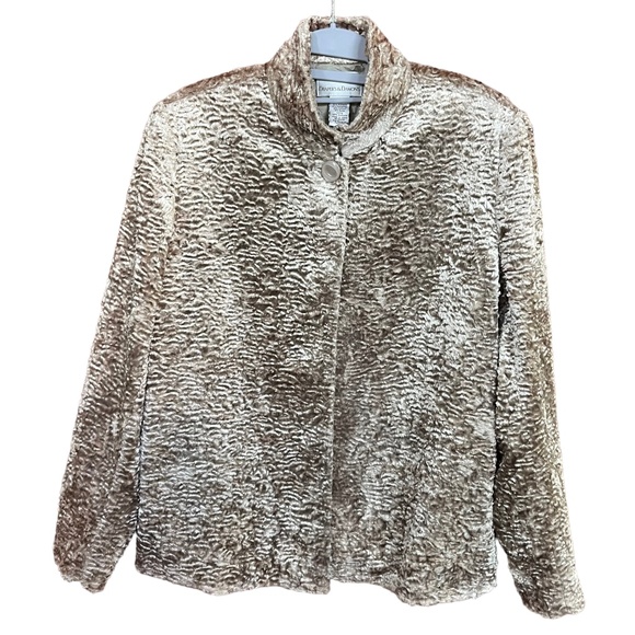 Draper's & Damon's Taupe Textured Faux Fur Teddy Jacket Coat Size L - Picture 1 of 8